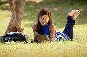 image of education  - Students and education young people at school woman with books and digital tablet computer studying for university exam - JPG 