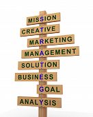 picture of strategy  - 3d render of wooden roadsign representing crossword of strategy - JPG 