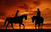 stock photo of horse  - silhouette of a rider on a horse - JPG 