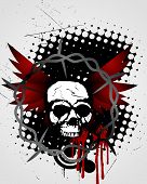 picture of sculling  - Vector illustration of a scull and barwire on an abstract background - JPG 