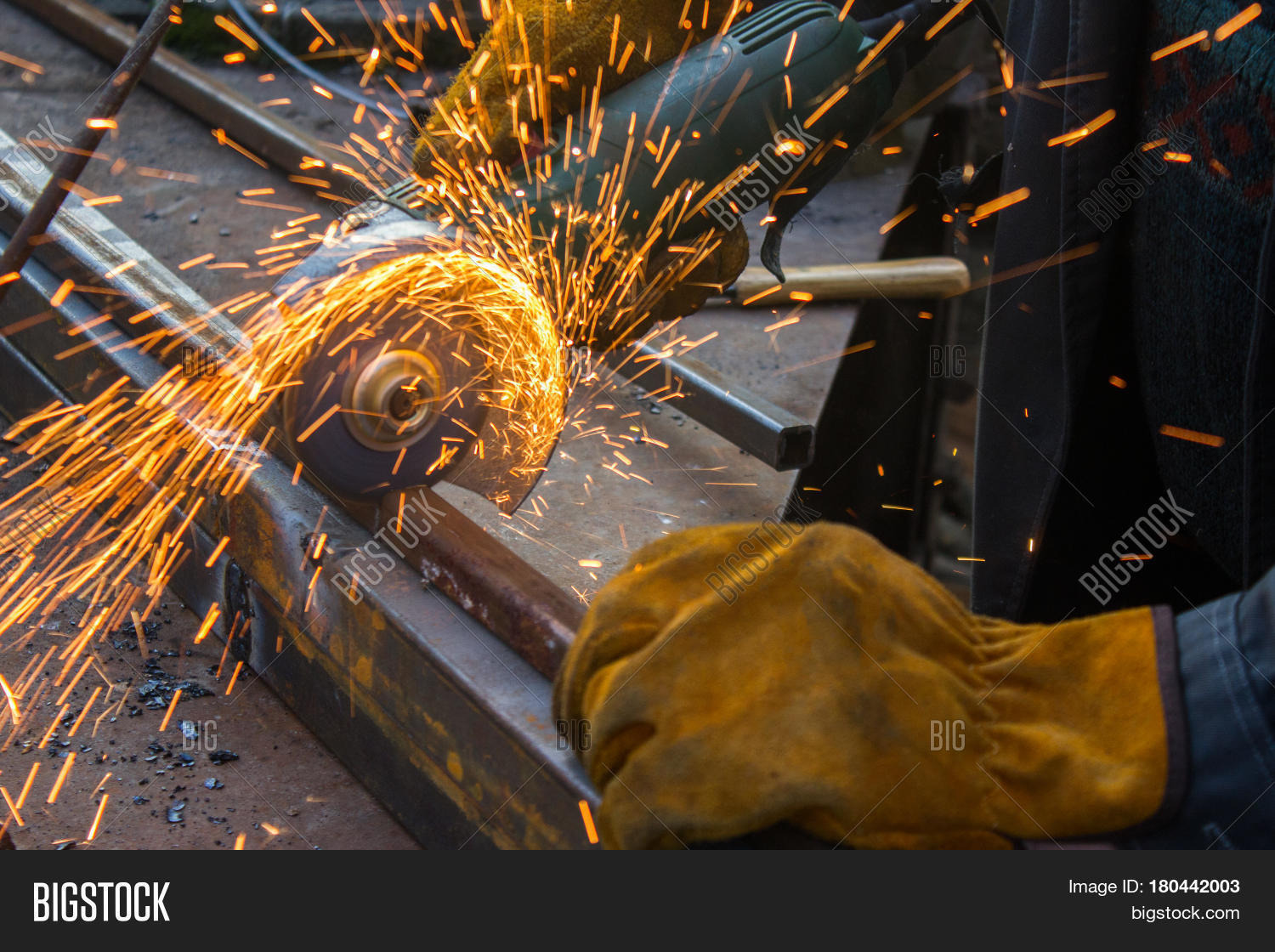 Cutting Metal Grinder. Sparks While Image & Photo Bigstock