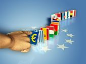 foto of currency  - The flags of the european community countries became domino pieces - JPG 