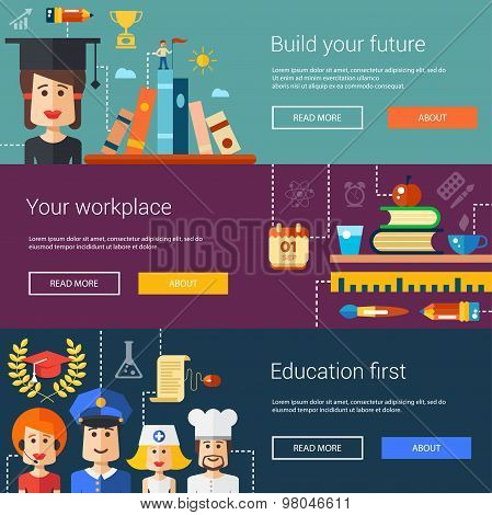 set of flat design flyers headers banners with school and college college flyers
