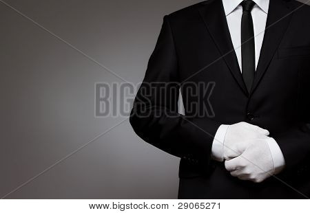 Picture or Photo of Well Dressed Man Waiting For Orders With Copy Space