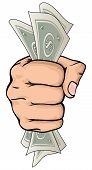 stock photo of money  - A drawing of a hand holding paper money money with dollar signs - JPG 
