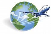 pic of globe  - Airplane circling the globe and flying out - JPG 