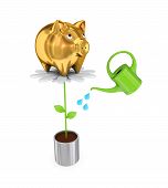 pic of revenue  - Piggy bank on a big flower and a bailer - JPG 
