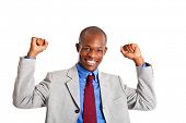 stock photo of victory  - African businessman in a victory pose - JPG 
