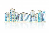 stock photo of buildings  - illustration of cityscape with office building tower - JPG 