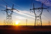 pic of sunset  - Electricity pylons and sunset  - JPG 