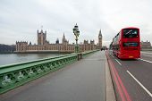 stock photo of bridge  - Westminster Bridge with views of the British Parliament and Big Ben - JPG 