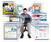 stock photo of notebook  - A business man is sitting on a white - JPG 