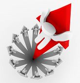 pic of competition  - One leader or business person rides an arrow up to growth and success in a competition with a team - JPG 