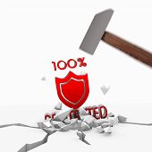 image of unbreakable  - Red  unbreakable firewall 3d graphic with strong protected symbol smashed with a hammer - JPG 