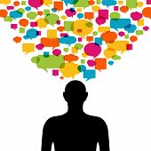 picture of think  - Thinking man silhouette with thought colorful bubbles - JPG 