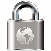 pic of globe  - Earth or globe icon on secure vector lock button - JPG 