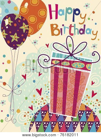 beautiful happy birthday greeting card with gift and balloons in 76182011 beautiful happy birthday greeting card with gift and balloons in