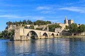 stock photo of france  - Avignon Bridge with Popes Palace Pont Saint - JPG 