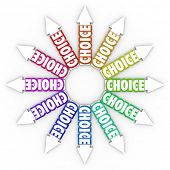 picture of choice  - The word Choice on many arrows pointing in different directions symbolizing different choices for your career - JPG 