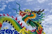 foto of religion  - The Chinese dragon sculpture with blue sky background - JPG 