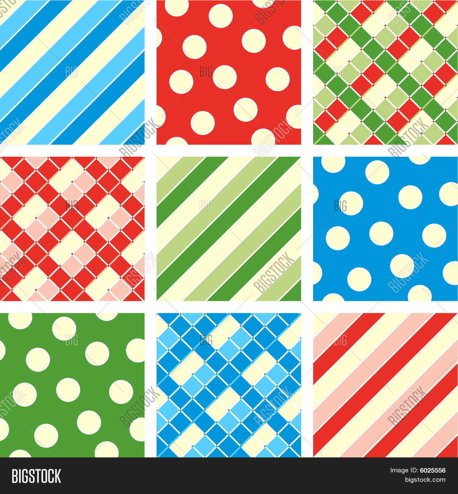 Nine seamless patterns polkadot, plaid, stripes Stock Vector & Stock Photos Bigstock