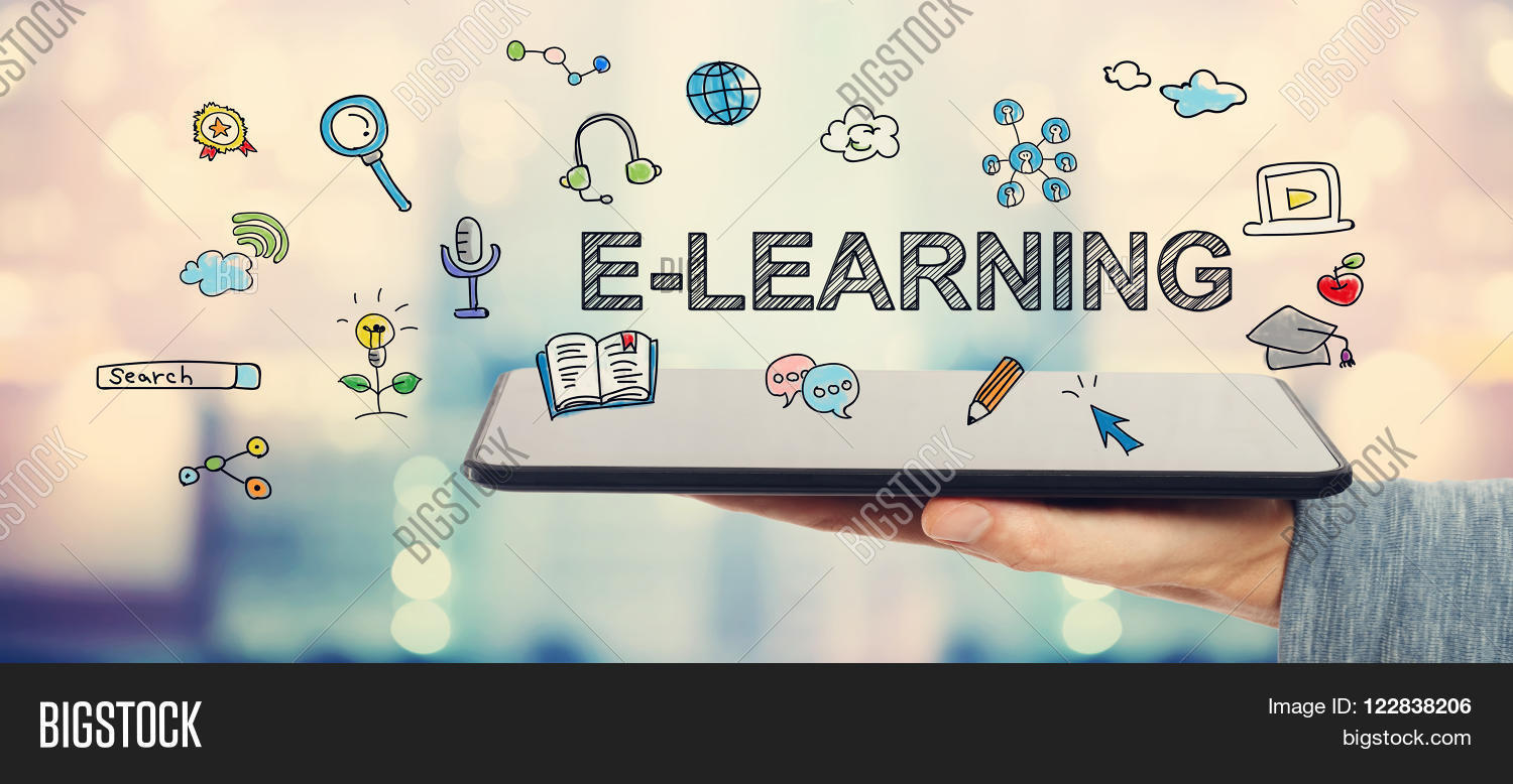 e-learning concept with man holding a tablet computer