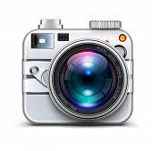 image of  photo  - Vector illustration of detailed icon representing metal style photo camera with lens - JPG 