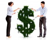 foto of money  - Business people with a money plant  - JPG 