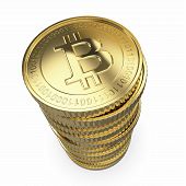 picture of currency  - Golden Bitcoin cryptography digital currency coins  - JPG 