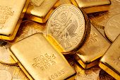 stock photo of investment  - Investment in real gold than gold bullion and gold coins - JPG 