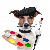 picture of animals  - painter artist dog color palette and brush - JPG 