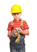 picture of construction worker  - Portrait of a cute kid putting on protective gloves - JPG 
