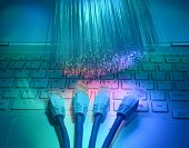 foto of isp  - network cables closeup with fiber optical background - JPG 