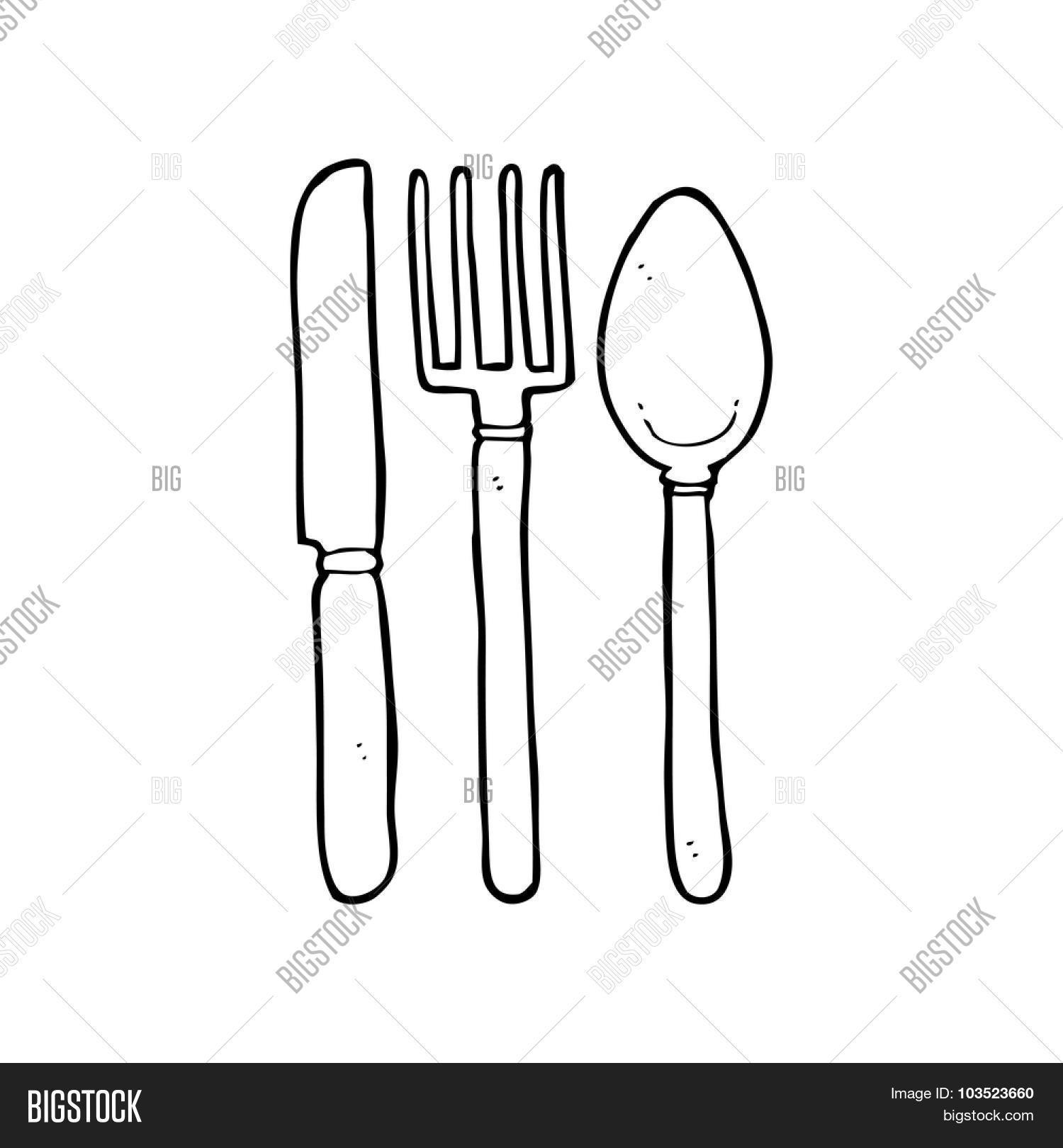 Line Drawing Knife And Fork : Simple black and white line drawing cartoon knife fork