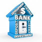 stock photo of investment  - Building of bank and the safe abstract design on a white background - JPG 
