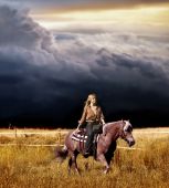 picture of horse  - sexy woman riding horse in the countryside - JPG 