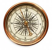 foto of longitude  - Old compass on white background - JPG 