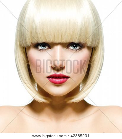 Picture or Photo of Fashion Stylish Beauty Portrait with White Short Hair. Beautiful Girl
