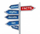 foto of render  - 3d render of directional roadsing of facts vs untruth lies stories myths - JPG 