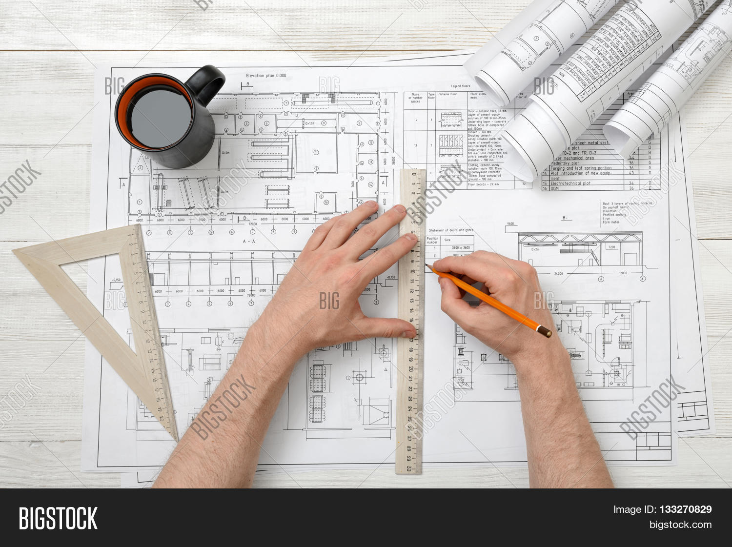 Architecture Design Technical Process man hands draw design with pen and wooden rulers. working process Architecture Design Technical Process man hands draw design with pen and wooden rulers. working process