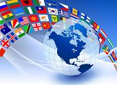 pic of globe  - Globe with Flag Banner on Abstract Color Background Original Vector Illustration - JPG 