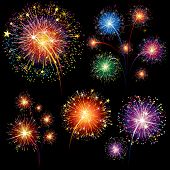 picture of black  - Brightly Colorful Vector Fireworks and Salute - JPG 