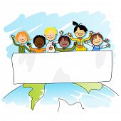 pic of multiracial  - multiracial kids on top of the world with banner for your message - JPG 