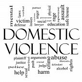 picture of education  - Domestic Violence Word Cloud Concept in Black and White with great terms such as victim assault judge harm social education and more - JPG 