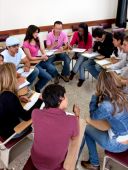 picture of teamwork  - Group of students on the classroom studying - JPG 