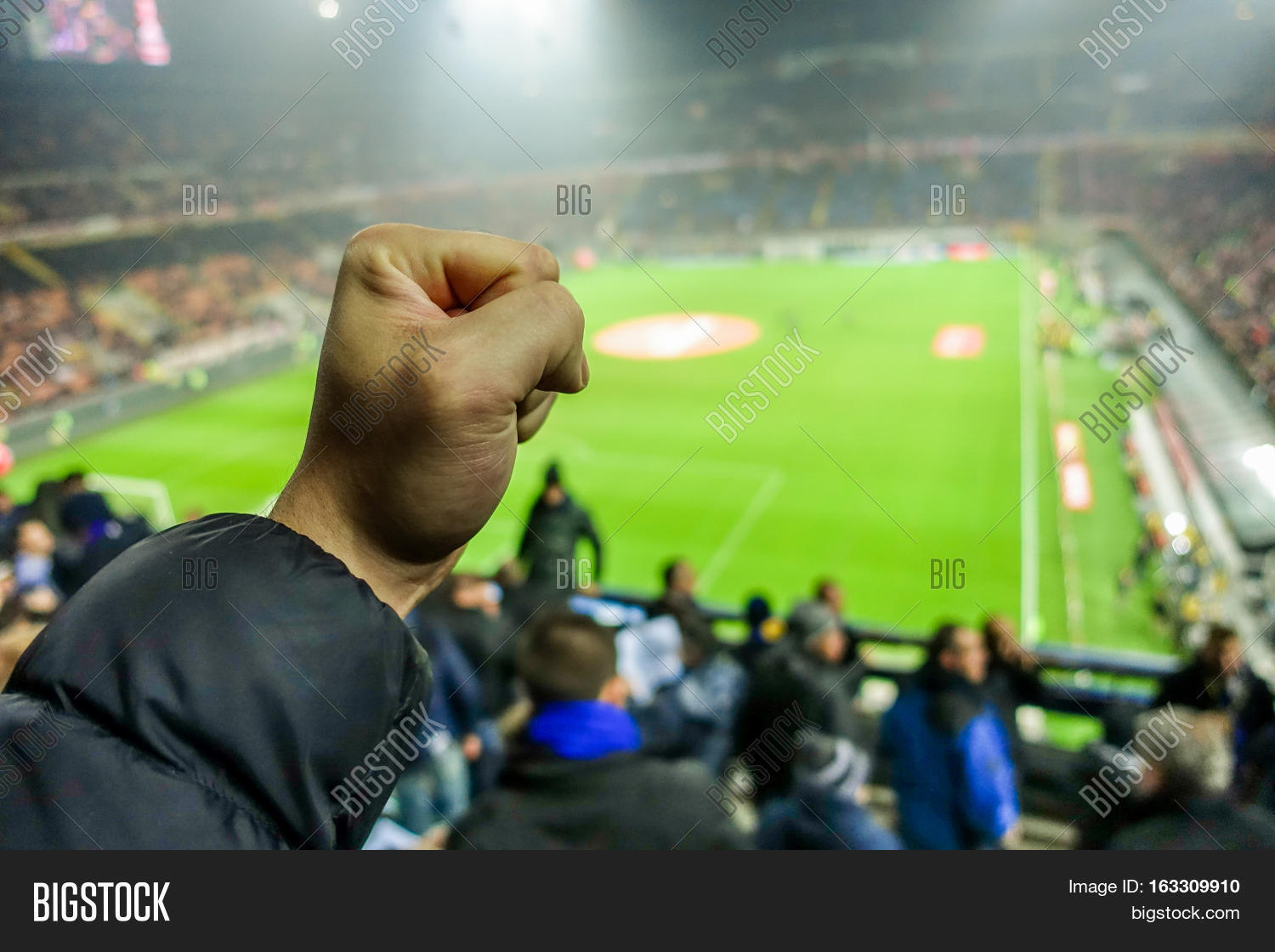 Soccer fan celebrate their team in football italian stadium Hooligans people watching sport