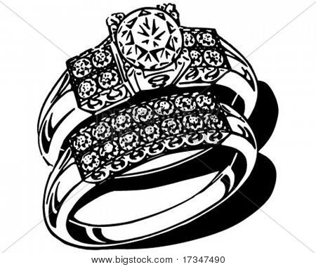 Opulent Wedding Ring Set - Retro Clipart Illustration Opulent Wedding Ring Set - Retro Clipart Illustration