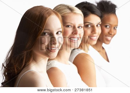 Picture or Photo of Portrait Of Four Attractive Young Women In Studio Standing In Line
