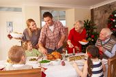 stock photo of family  - Family serving Christmas dinner - JPG 