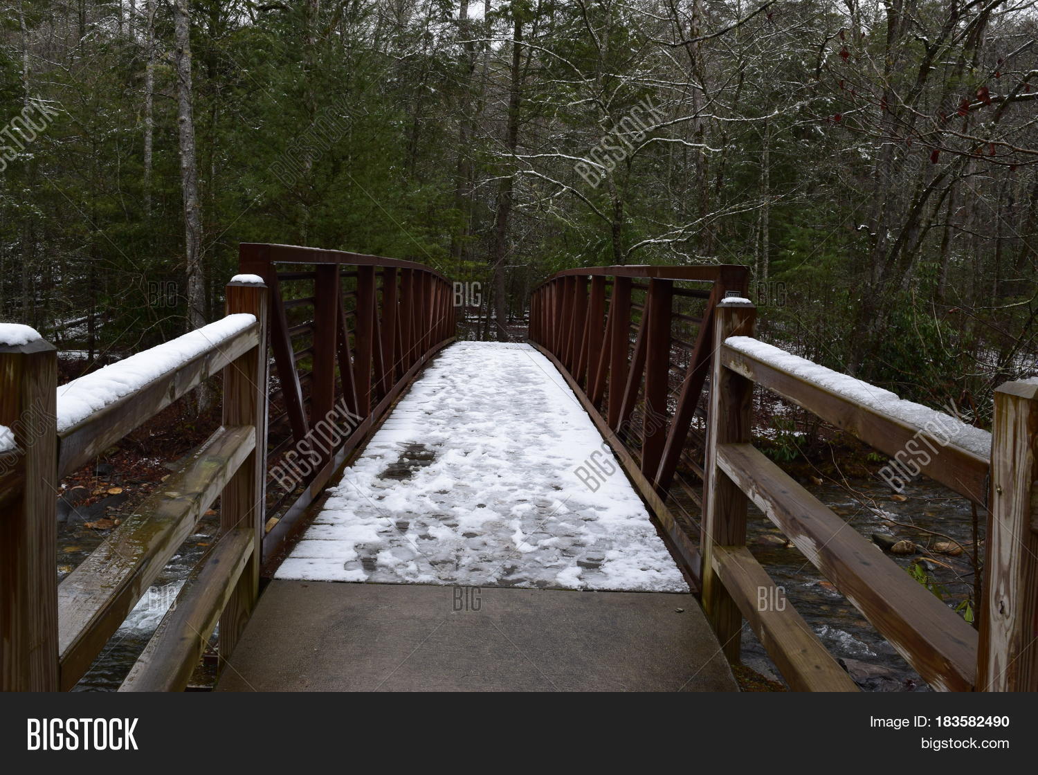 Metal Foot Bridge Over Creek During Image & Photo Bigstock